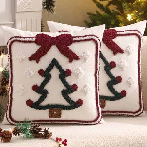 Christmas Tree and Bow Throw Pillow Cover 18 x 18 Set of 2 by Tosleo