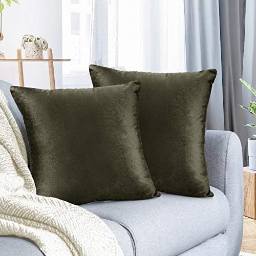 Nestl Throw Pillow Covers, Cozy Velvet Decorative Khaki Pillow Covers 20 x 20 Inches, Soft Solid Couch Pillow Covers for Sofa, Bed and Car, Set of 2 by Nestl