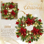 24" Christmas Wreaths for Front Door with Lights & Poinsettia Flowers - Image 4