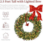 Best Choice Products 30in Pre-Lit Christmas Wreath w/Berries & Pinecones, Large Artificial Indoor/Outdoor Decor for Door, Mantel w/Red Bow, Plug-in - Image 4