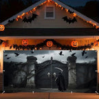Large Halloween Garage Door Banner 7x16ft Skull Gate Black Crows Spooky Halloween Garage Door Cover for 2 Car Scary Night Party Decorations for Outside Banners Photography Backdrop - Image 5