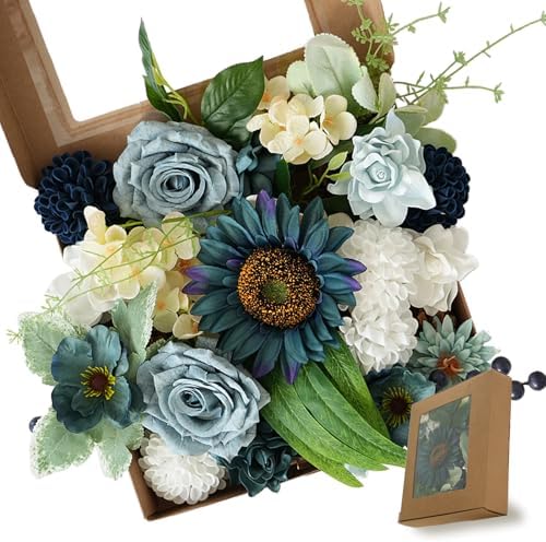Idyllic Blue Artificial Flower Box, Wedding Table Centerpiece, Party Decoration Floral Arrangement in Box, Ready-to-Use Home Decor by idyllic