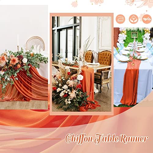 10 Pieces 10Ft Burnt Orange Chiffon Table Runner Boho Wedding Sheer Runners - Image 5
