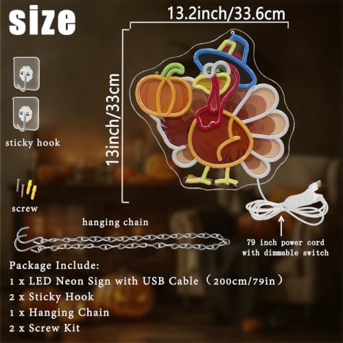 Thanksgiving Turkey Neon Sign Dimmable UV Printed Pumpkin Neon Led Lights - Image 2