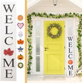 Extra Large 5FT Premium Wooden Interchangeable Welcome Sign for Front Door Porch Sign - 5 ft (58 x 11 Inch) 8 Magnetic Seasonal Tiles, Fall Porch Signs, Holidays and Seasons, Weather Resistance Standing welcome sign Outdoor and Indoor (White) by Alben