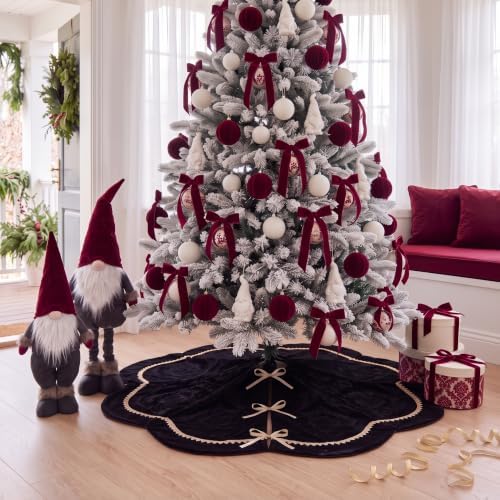 Arrowbash Black 48 Inch Christmas Tree Skirt Velvet Scallop Ddge - Image 2