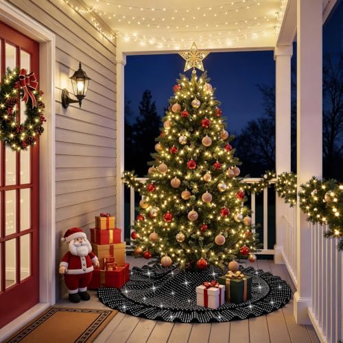 Halloween Black Tree Skirt, 60‘’ Velvet Christmas Tree Skirt Large, Sequins - Image 3