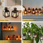 TRIROCKS 6 Pcs Small Metal Candle Lanterns Vintage Hanging House Tealight Lantern Decorative Candle Tea Light Holders for Table Valentine Patio Indoor Outdoor Gifts(Black with Gold Brush) - Image 6