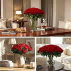Auihiay 60Pcs Red Roses Artificial Flowers, Faux Roses, Velvet Silk - Image 6