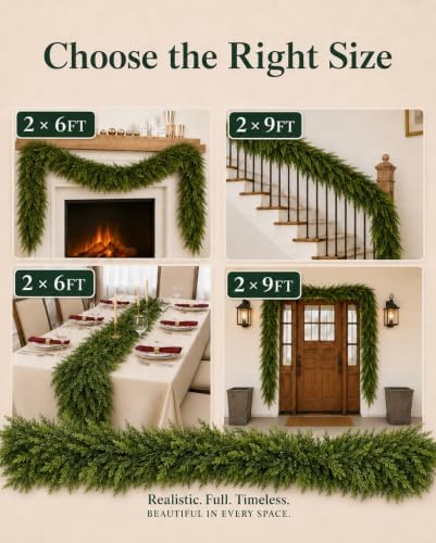 2 Pack Artificial Christmas Cedar Garland, 9 FT Real Touch Pine Greenery - Image 7