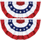 2 Pack 3x6 FT USA Pleated Fan Flag, American Bunting Flag Patriotic Half Fan Banner 4th of July Decorations Outdoor Memorial Day Decor Fourth July Independence Day Outside Red White and Blue Decor by REGTEB