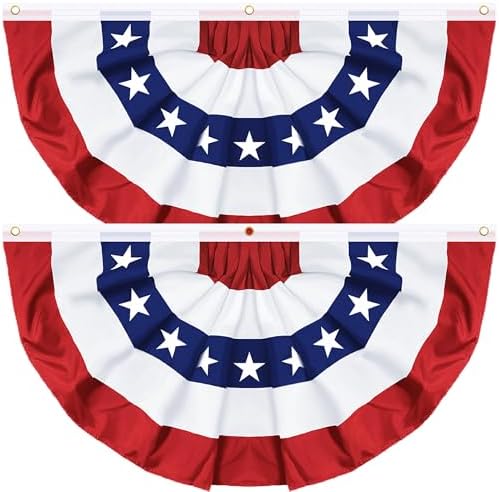 2 Pack 3x6 FT USA Pleated Fan Flag, American Bunting Flag Patriotic Half Fan Banner 4th of July Decorations Outdoor Memorial Day Decor Fourth July Independence Day Outside Red White and Blue Decor by REGTEB
