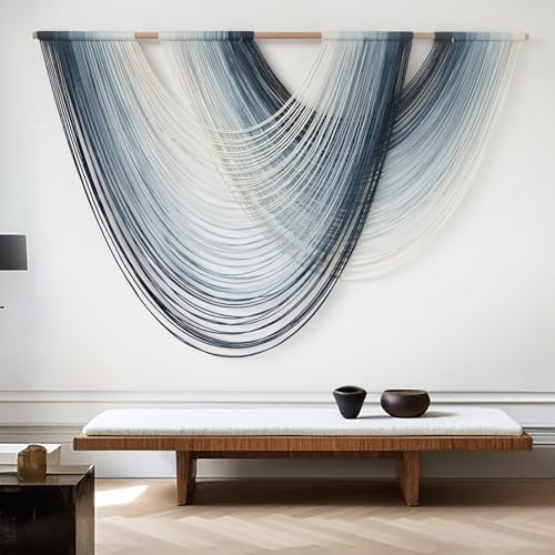 Macrame Wall Hanging Large handmade Navy Blue Ombre Fiber Art 57"W*39"L - Image 3