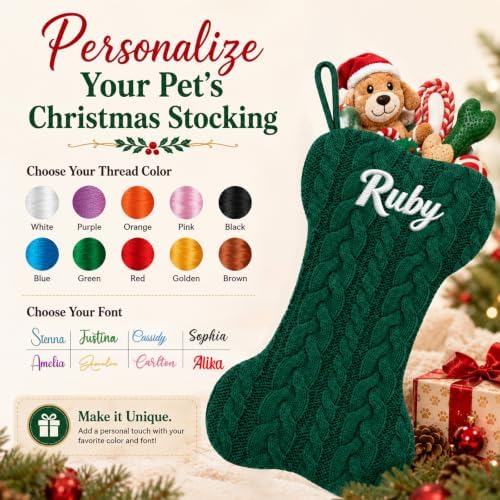 Personalized Dog Christmas Stockings, Custom Name Bone Shaped Pet Stocking - Image 2