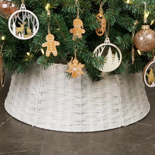 Blissun Christmas Tree Collar, Plastic Rattan Xmas Tree Ring, Round Farmhouse Christmas Tree Collar, Christmas Tree Skirt for Artificial Christmas Trees Decoration, White - Image 4