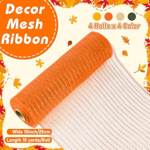 10 Pcs Fall Ribbon 4 Mesh Ribbon 6 Burlap Wired Edge Ribbons - Image 2