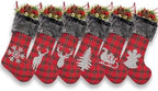 LUBOT Set of 6 Christmas Stockings(20inch) Large Family Xmas Stocking Glitter Silhouette Buffalo Red Plaid Rustic Farmhouse Country Fireplace Hanging Decorations by LUBOT