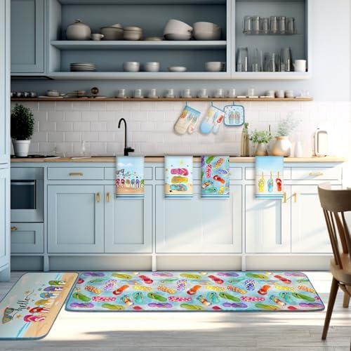 VitalCozy 10 Pcs Summer Flip Flop Beach Kitchen Decor Set Kitchen Towels - Image 5