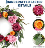 24in Faux Peony Spring Summer Wreath and Bouquets Set, Realistic Artificial Floral Door Wreath with Real Rattan Base, Includes 2 Matching Bouquets, Fake Flower for Spring Front Home, Mother's Day - Image 5