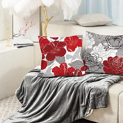 Red Grey Throw Pillow Covers 20x20 Set of 6, Dasiy Floral Home Decor - Image 2