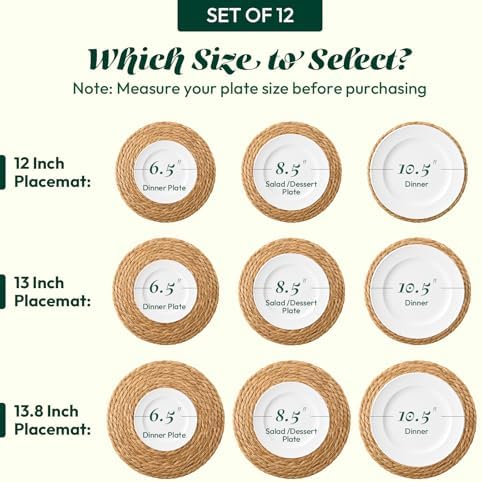13" Round Woven Placemats Set of 12, Plate Chargers for Dining Table - Image 2