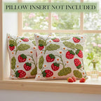 Tranqun Set of 2 Strawberry Throw Pillow Covers 20 x 20 Inches 3D Embroidered Cute Summer Fruit Sweet Decorative Pillow Cover Living Room Couch Sofa Bed Holiday Spring Summer Home Decor - Image 3