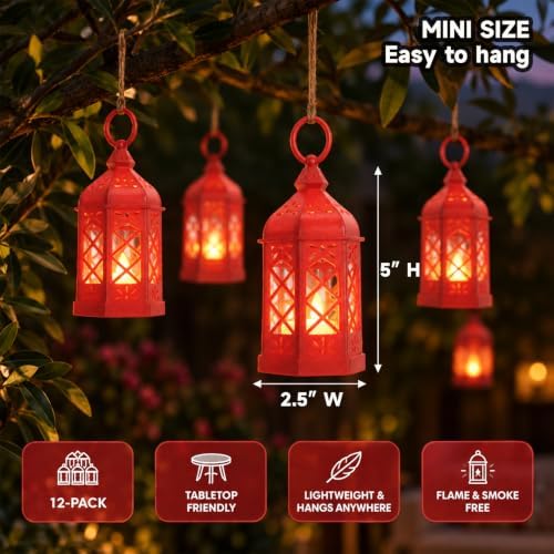 LLQ 12Pcs Red Mini Decorative Lantern with Flickering LED Candle - Image 5