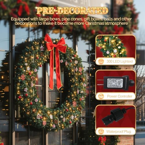 VINGLI 72 Inch Prelit Christmas Wreath Fence, Party Decor, Plug-in LED - Image 6