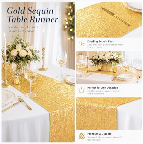 ShinyBeauty Gold Sequin Table Runner 12x108 Inch 10 Pack for Wedding Party - Image 6