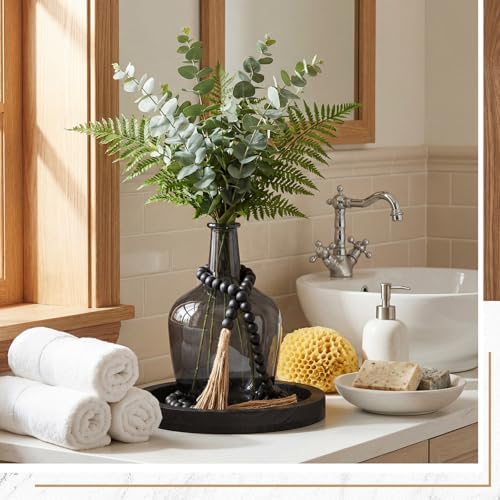 3 Pcs Rustic Country Tabletop Centerpieces, Boho Clear Tall Glass Vases Decor Wooden Serving Tray Wood Bead Garland with Tassels for Wedding Living Room Home Table Holder (Black) - Image 6