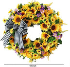 TOKCARE Sunflower Wreaths for Front Door, TOKCARE 18 inch Yellow Spring and Summer Door Wreath with Bow, Handmade Silk Sunflower Decor for Home Party Festival Wedding Decor - Image 4