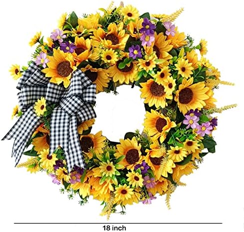 TOKCARE Sunflower Wreaths for Front Door, TOKCARE 18 inch Yellow Spring and Summer Door Wreath with Bow, Handmade Silk Sunflower Decor for Home Party Festival Wedding Decor - Image 4