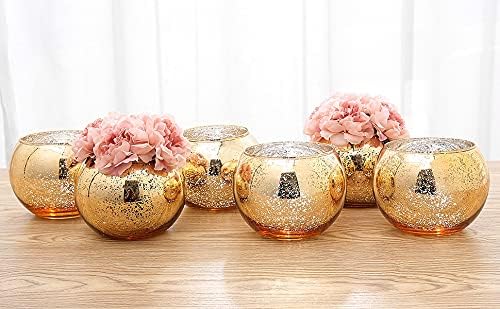 Set of 6 Bling Vases - Round Golden, Silver & Rose Gold Table Vases for Party, Wedding & Centerpiece (Gold, Large) by VaseandFlowersforyou