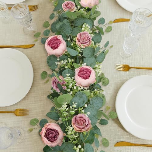 Artificial Eucalyptus Flower Garlands, Vintage Pink, 4PCS - Image 5