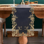DECOZEN Gold Lace Blue Christmas Table Runner – Luxury Embroidered Dining & Dresser Decor Scarf for Holiday Tables, Weddings & Parties – 14 x 108 in Elegant European Tarantino Collection Gift Idea by Decozen