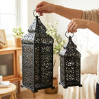 Vela Lanterns Decorative Indoor Moroccan Candle Holders, Black, Set of 2 - Image 6