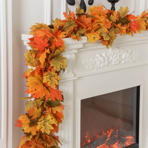 PARTY JOY 6PCS Orange Leaf Garland, 5.6Ft Halloween Garland Artificial Maple Leaf Autumn Hanging Fall Vines Thanksgiving Decorations Fall Decor - Image 7