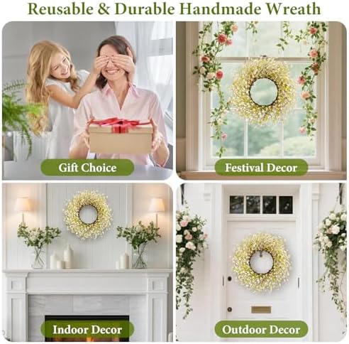 Artificial Twig Fall Front Door Wreath (White/Green Forsythia) - Image 5