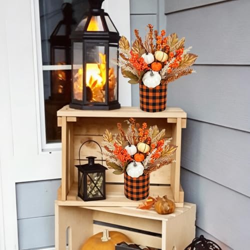 12.4" Fall Centerpieces for Tables 2PCS Thanksgiving Decor with Pumpkin - Image 6