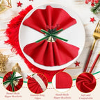Ziliny 16 Pcs Cotton Christmas Napkins and Rings Set, 8 Washable Thanksgiving Napkins Cloth, 8 Xmas Napkin Rings for Xmas Dinner Party Table Decoration(Christmas Bow Bells) - Image 3