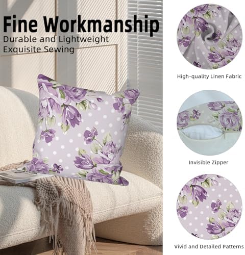 Purple Flower Throw Pillow Covers 24"x24" Set of 4, Countryside Floral Sofa Cushion Cover for Chair Couch Bed Living Room Office Car Garden Patio Farmhouse Indoor Outdoor Decorative - Image 2