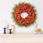 26" Large Artificial Silk Flower Eucalyptus Wreath for Outdoor(Fall Orange) - Image 5