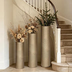 Gold Tall Floor Vase - Set of 3 Brass Large Metal Decorative Vases - Image 4