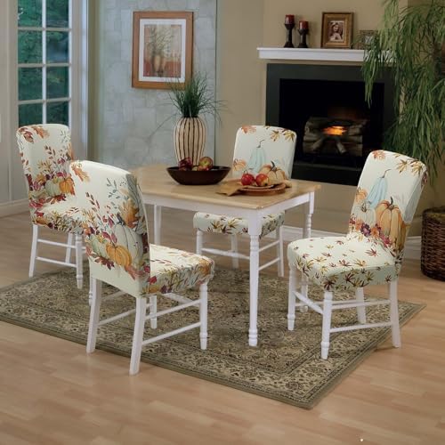 Fall Chair Covers Set of 6 Pumpkin Maple Leaves Stretch Parsons Slipcovers - Image 7