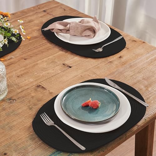 Oval Cotton Rope Placemat Set (7, Black) - Image 3