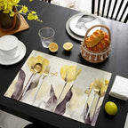 Yellow Tulip Placemats Set of 4, Rustic Floral Brown Leaves Butterfly Vintage Beige Placemats for Dining Table Place Mats for Kitchen Table Waterproof Table Mats, Wipeable Dining Table Set - Image 3