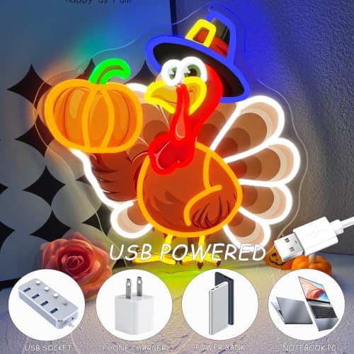 Thanksgiving Turkey Neon Sign Dimmable UV Printed Pumpkin Neon Led Lights - Image 6