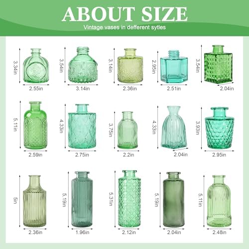 15 Pcs Green Bud Vases Set, Baby Shower Decorations, Wedding Table Decor - Image 3