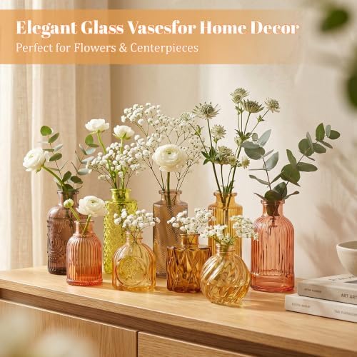 15 Pcs Amber Glass Bud Vases Bulk, Vintage Small Flower Vase Set - Image 5