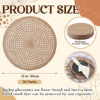 36 Pcs 13 Inch Round Woven Natural Placemat Burlap Boho Charger - Image 2